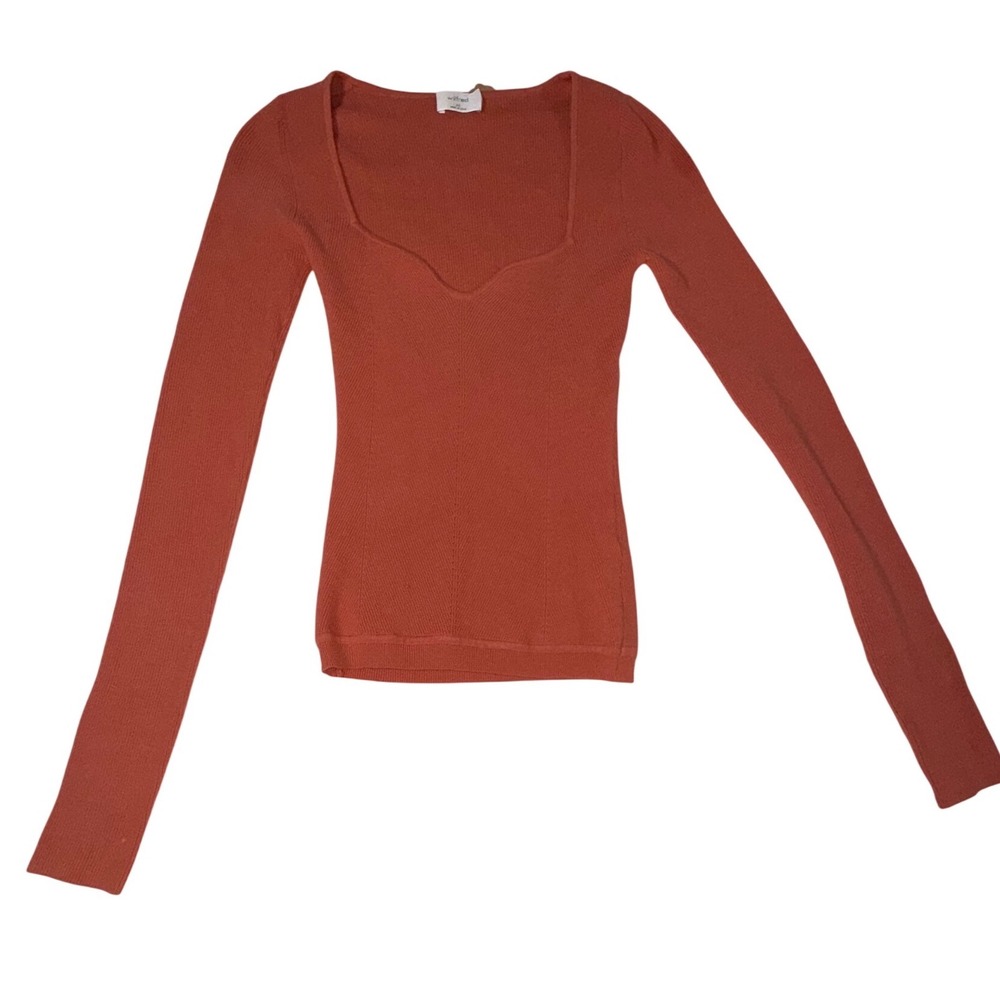 Aritzia Wilfred Tuscany Sweater XS Rust‎ Orange Ribbed Sweetheart Neck